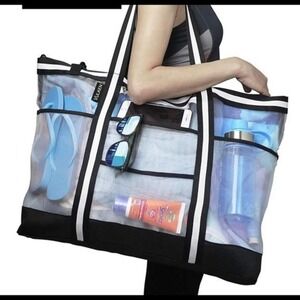 NWT Mesh Beach Bag w/ Multiple Pockets and Straps
